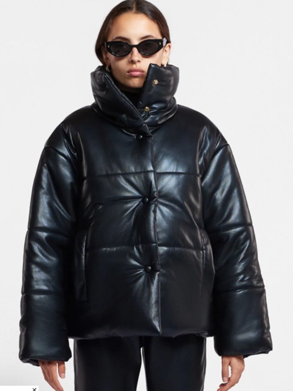 Nanushka Hide Puffer Jacket Coat High Neck OKOBOR Alt Leather Black Oversized L